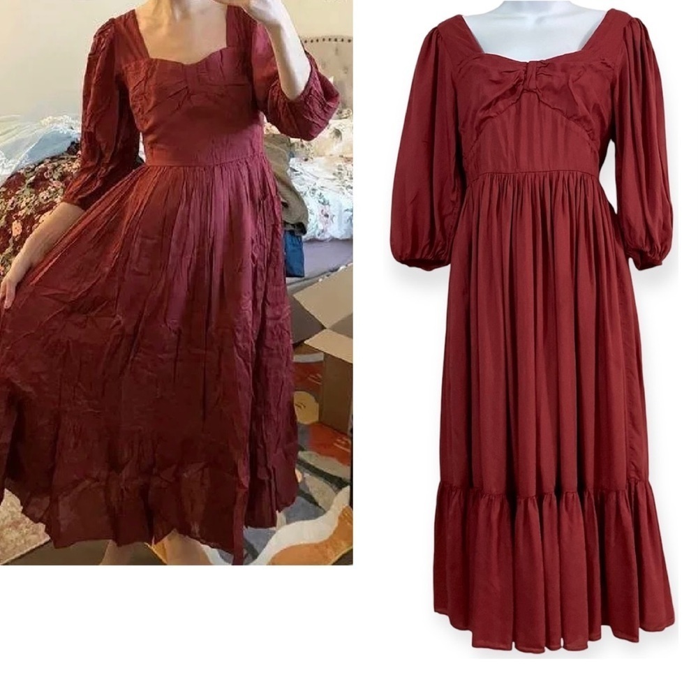 JessaKae Freshly Picked Red Pear Prairie Midi Dress Size XS Flowy Cottagecore